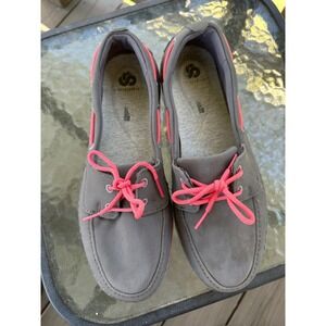 Clarks Boat Shoes Loafers Comfort‎ Casual Gray Pink Laces Womens Size 7.5